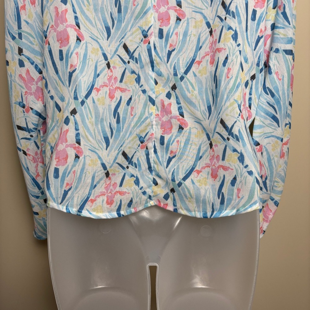 Allison New York Blue Floral Abstract Long Sleeve Button Up Blouse Top Womens XS - Picture 7 of 9